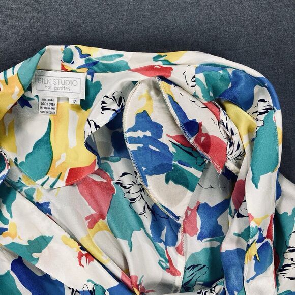 SILK STUDIO For Petites Maxi Dress 12 Vintage Tropical Floral 80s Coastal Summer - Picture 9 of 16